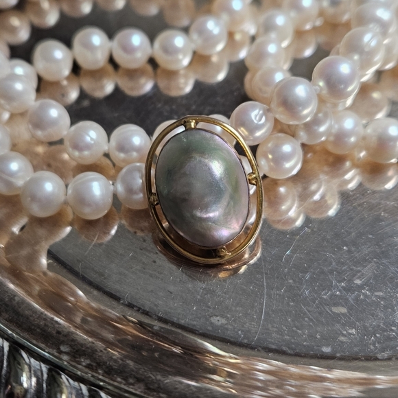 ANTIQUE 10k Grey Mabe Pearl Pin Brooch - Picture 2 of 8